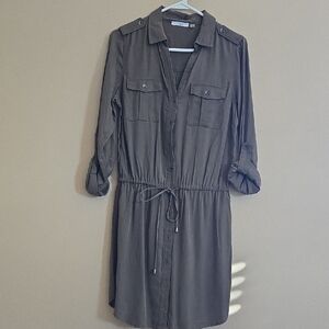 Dex Olive Long Sleeve Shirt Dress
